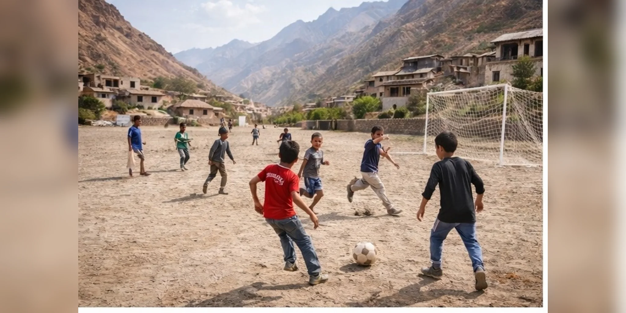 Community-built sports field project in Afghanistan with local youth and volunteers.